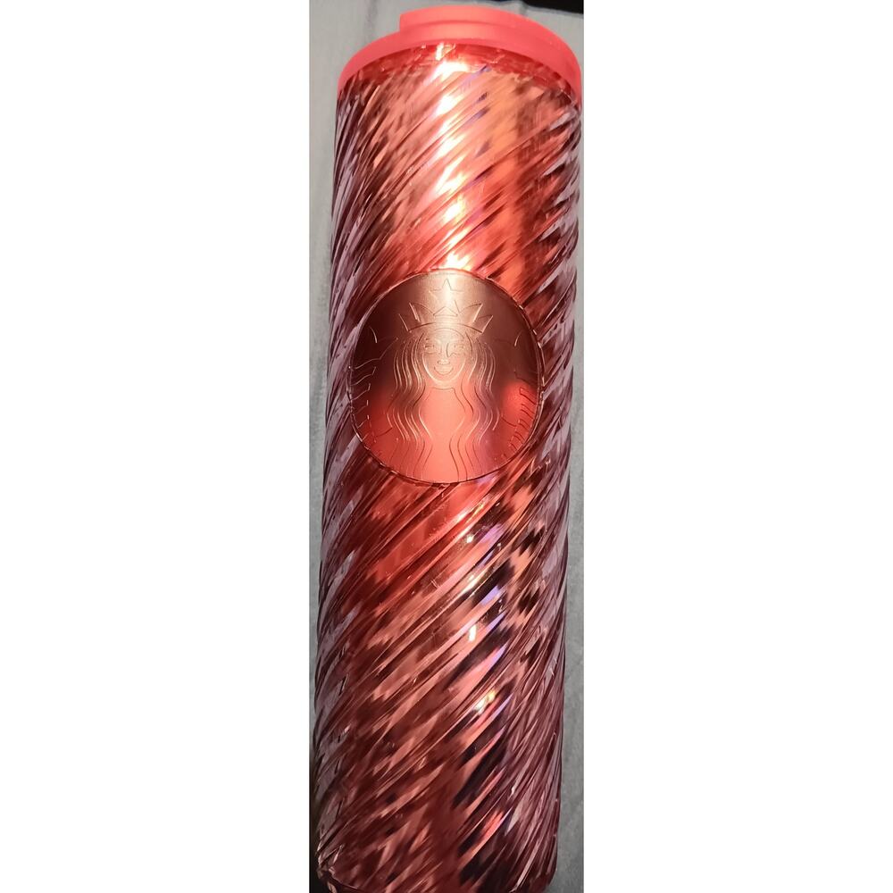 Starbucks 2022 Holiday Candy Cane Swirl Acrylic Travel Tumbler 16oz Pink/Red